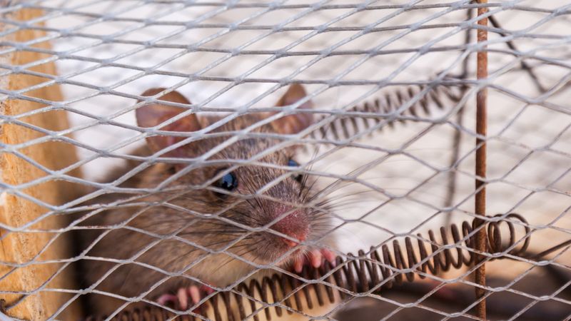 Rodent captured in a trap during a rodent control service